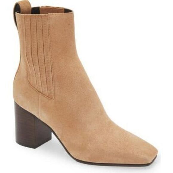 Rag & Bone Women's Tan Astra Square Toe Suede Leather Heeled Chelsea Boots Sz 39 - Picture 1 of 8